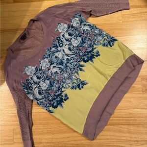 American Eagle Silk Blend Floral Pointelle Knit Sweater